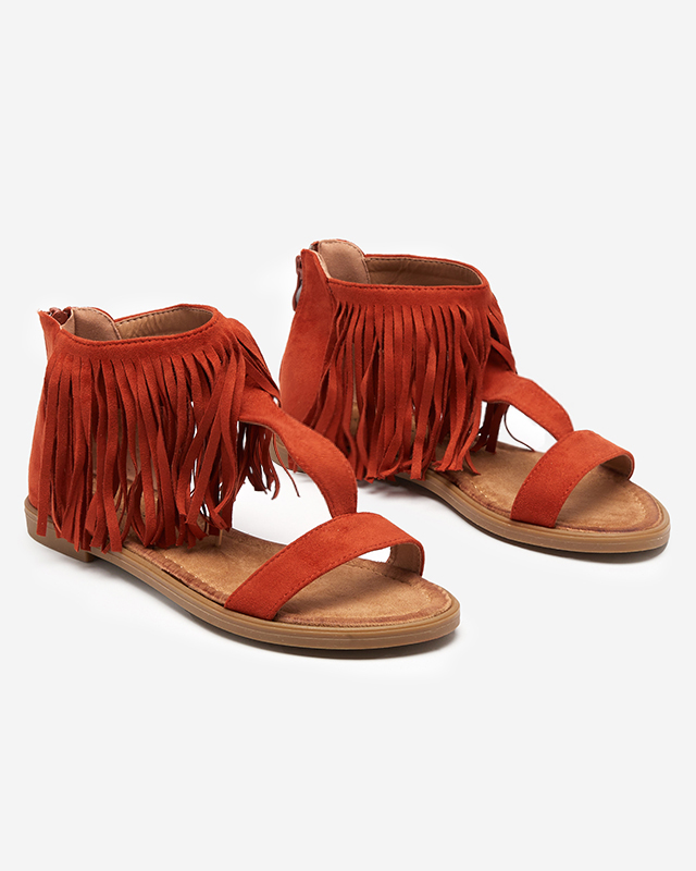 OUTLET Жіночі босоніжки з бахромою в червоно-коричневих туфлях Clov-Shoes