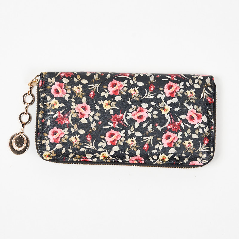 Великий чорно-червоний жіночий гаманець з квітковим малюнком - Аксесуари
