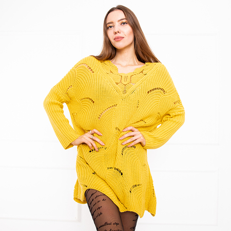 Жовтий жіночий подовжений светр з оздобленням
