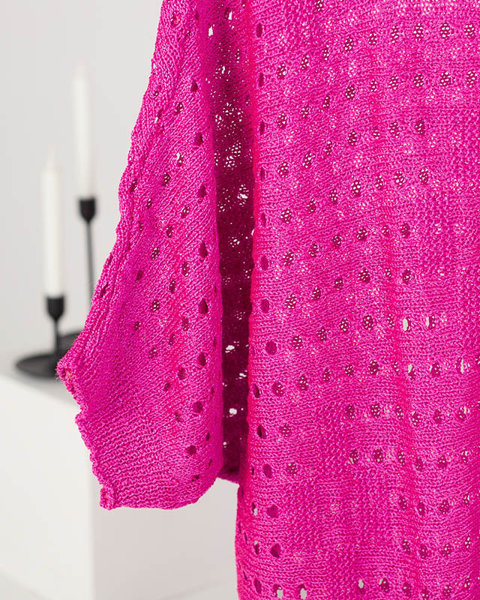 Ажурний светр кольору фуксії зі спущеними плечима