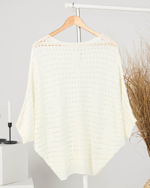 Ажурний светр зі спущеними плечима кольору екрю