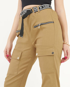 Бежеві жіночі штани карго з кишенями
