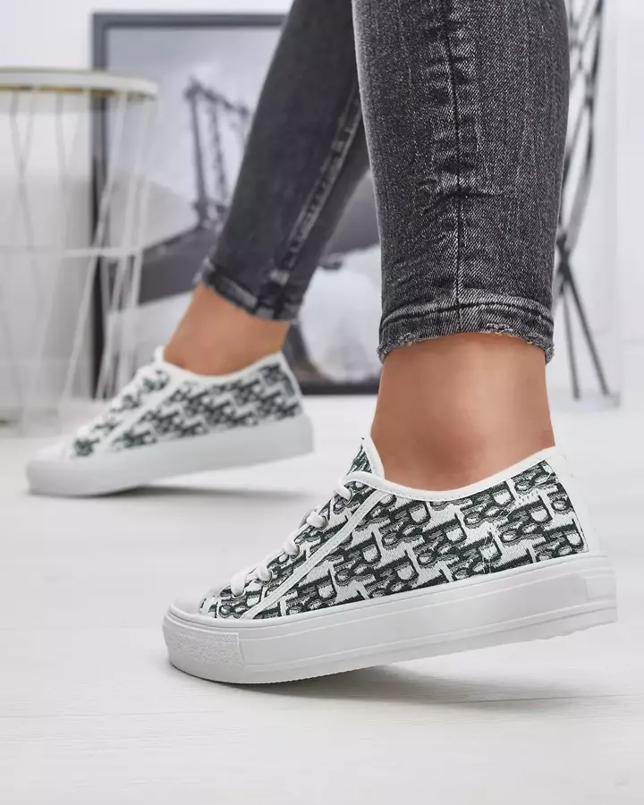 Білі жіночі кросівки із зеленим принтом - Взуття
