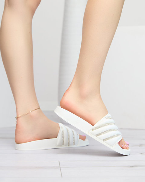 Білі жіночі тапочки з фіанітами Erikis - Взуття