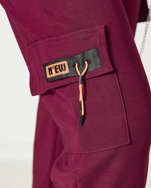 Бордові жіночі бойові штани з ланцюжком - Одяг