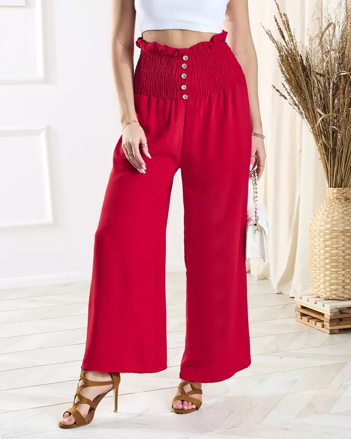 Червоні жіночі широкі штани палаццо на ґудзиках - Одяг