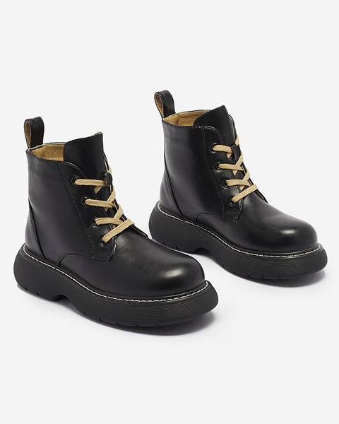Чорні жіночі черевики з екошкіри на жовтих шнурках Getysa - Взуття