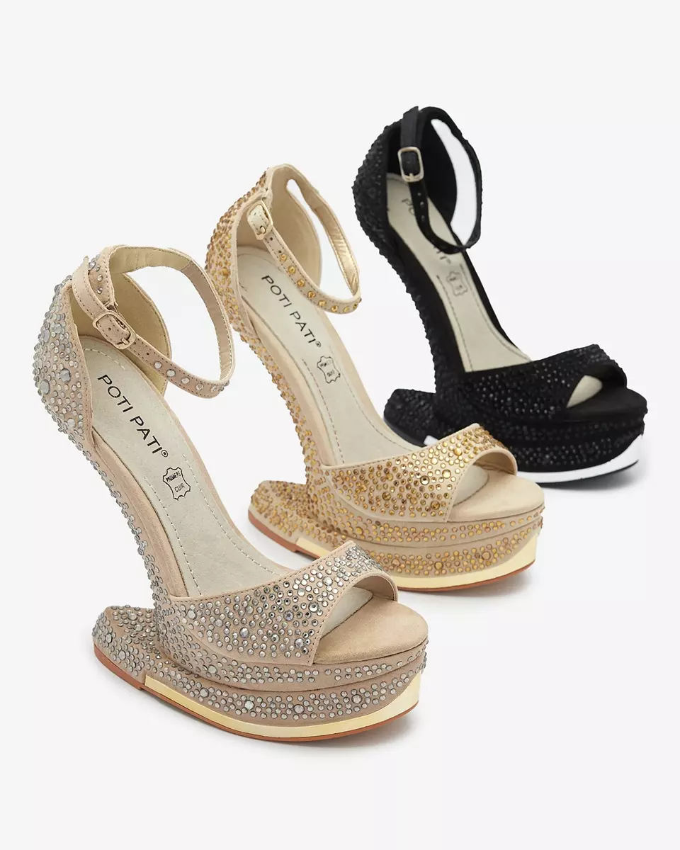 Чорні жіночі туфлі-човники з відкритим носком з цирконами Elenki - Взуття
