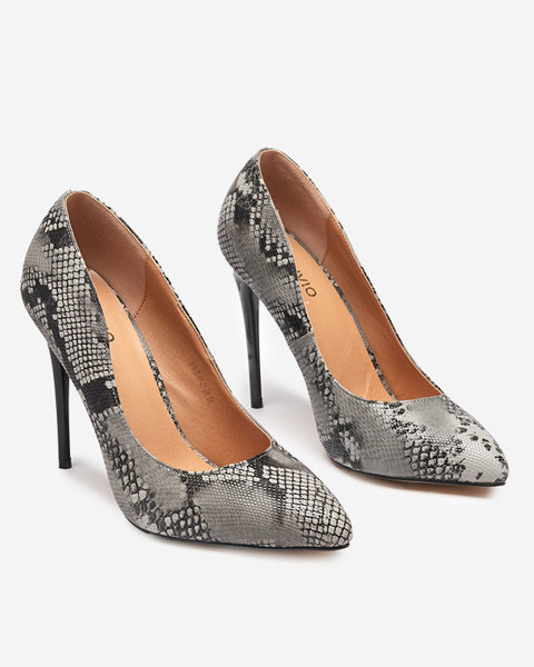 Чорно-сірі жіночі туфлі з тисненням під зміїну шкіру Zerixy - Взуття