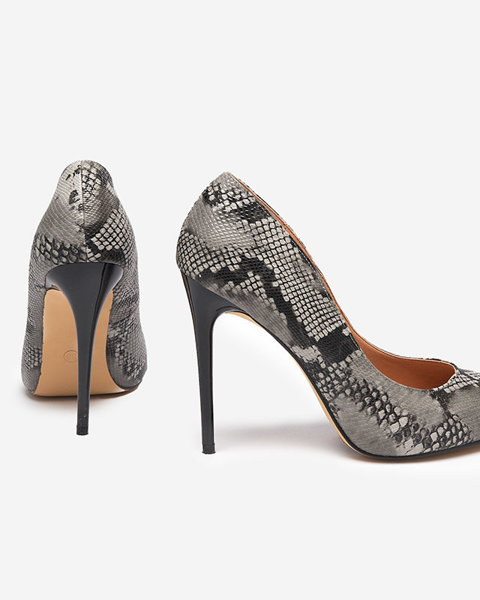 Чорно-сірі жіночі туфлі з тисненням під зміїну шкіру Zerixy - Взуття