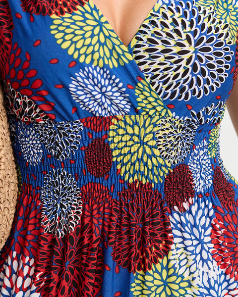 Коротка жіноча кобальтова квіткова сукня - одяг