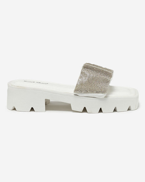 OUTLET Білі жіночі тапочки з фіанітами Emkoy- Взуття