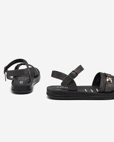 OUTLET Блискучі чорні жіночі сандалі на плоскому ходу Nafi- Footwear