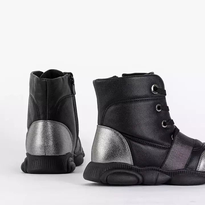 OUTLET Чорні дитячі чоботи зі сріблястими вставками Kaliaso - Взуття