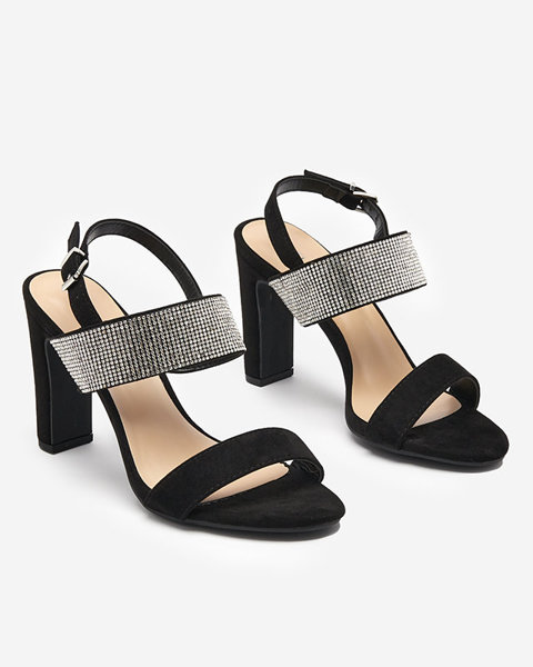 OUTLET Чорні жіночі босоніжки на стовпі з фіанітами Maerro - Взуття