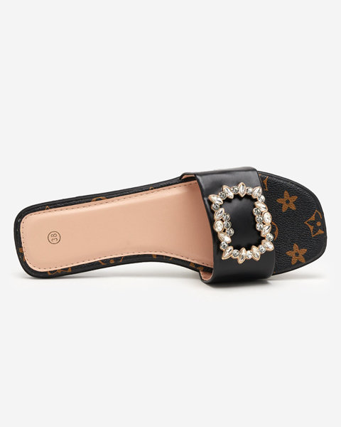 OUTLET Чорні жіночі тапочки з орнаментом з фіанітів Nerilla - Взуття