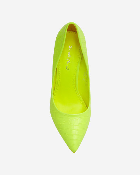 OUTLET Неоново-жовті жіночі туфлі-човники на шпильці з тисненням Asota - Взуття