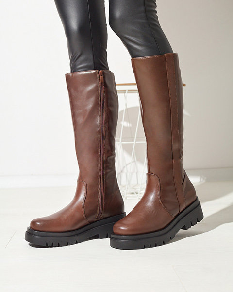 OUTLET Темно-коричневі жіночі чоботи з екошкіри Roterika - Взуття