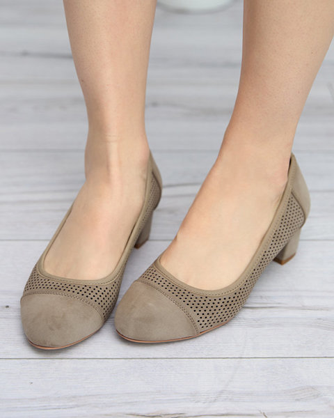 OUTLET Жіночі ажурні туфлі-човники на стійці сіро-коричневого кольору Pollam- Footwear