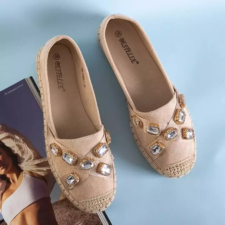 OUTLET Жіночі бежеві еспадрільі зі стразами Erilla - Взуття