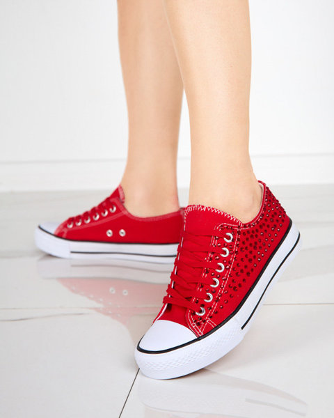 OUTLET Жіночі кросівки з різнокольоровими цирконами червоного кольору Amanda - Взуття