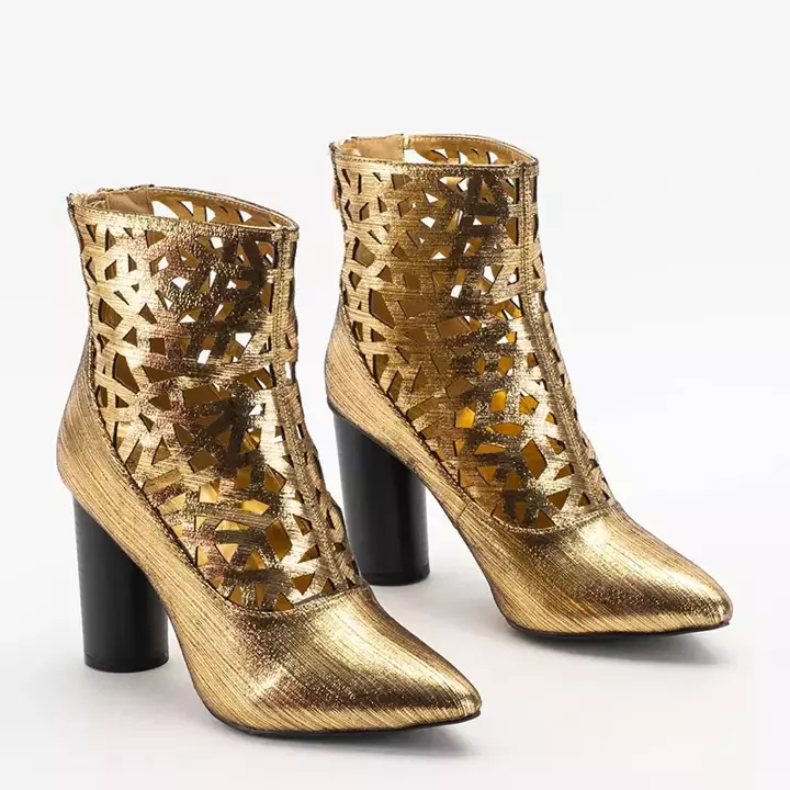 OUTLET Золоті жіночі чоботи з вирізами на вищій стійкі Олік - Взуття