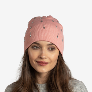 Рожева жіноча шапка зі стразами