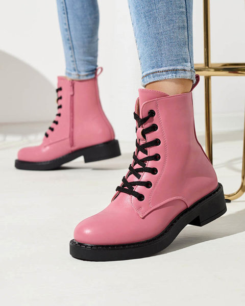 Рожеві жіночі черевики з екошкіри на плоскому каблуці Datorma- Взуття