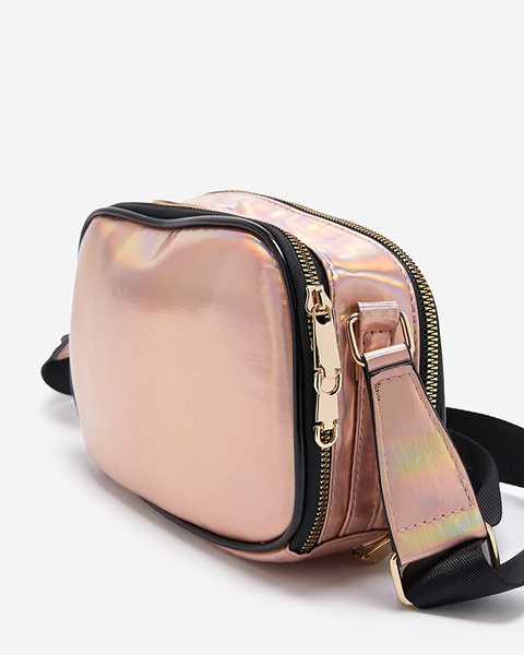 Рожево-золота маленька блискуча жіноча сумочка з написами