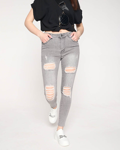 Сірі рвані жіночі джинси - Одяг