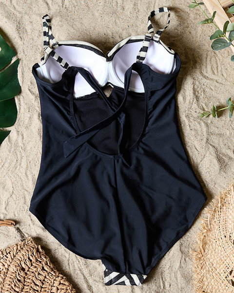 Суцільний чорний жіночий купальник в смужку - нижня білизна