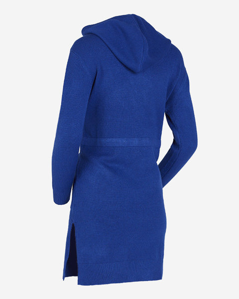 Темно-синій жіночий светр-туніка з капюшоном