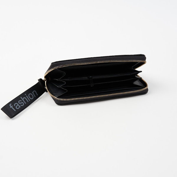 Великий чорний лакований жіночий гаманець з тисненням - Аксесуари