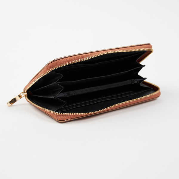 Великий коричнево-золотий жіночий гаманець з блискучим покриттям - Аксесуари