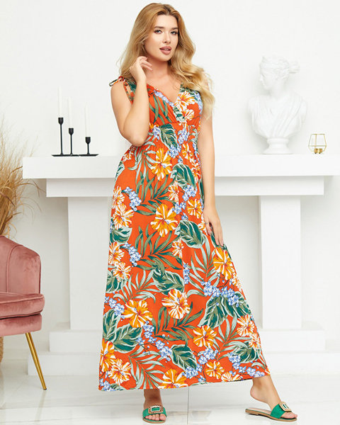 Жіноча помаранчева сукня максі з квітковим мотивом - Одяг