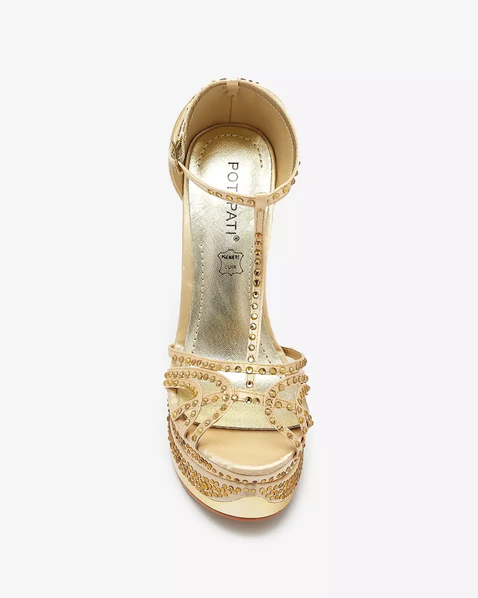 Золоті жіночі туфлі-човники з цирконами Nekko- Footwear